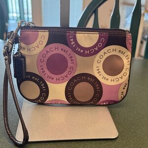 Coach Purple and Brown Patterned Wristlet